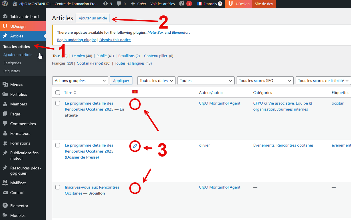 WordPress — Articles : repères 1/2/3